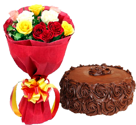 Red Roses with Choco Roses Cake